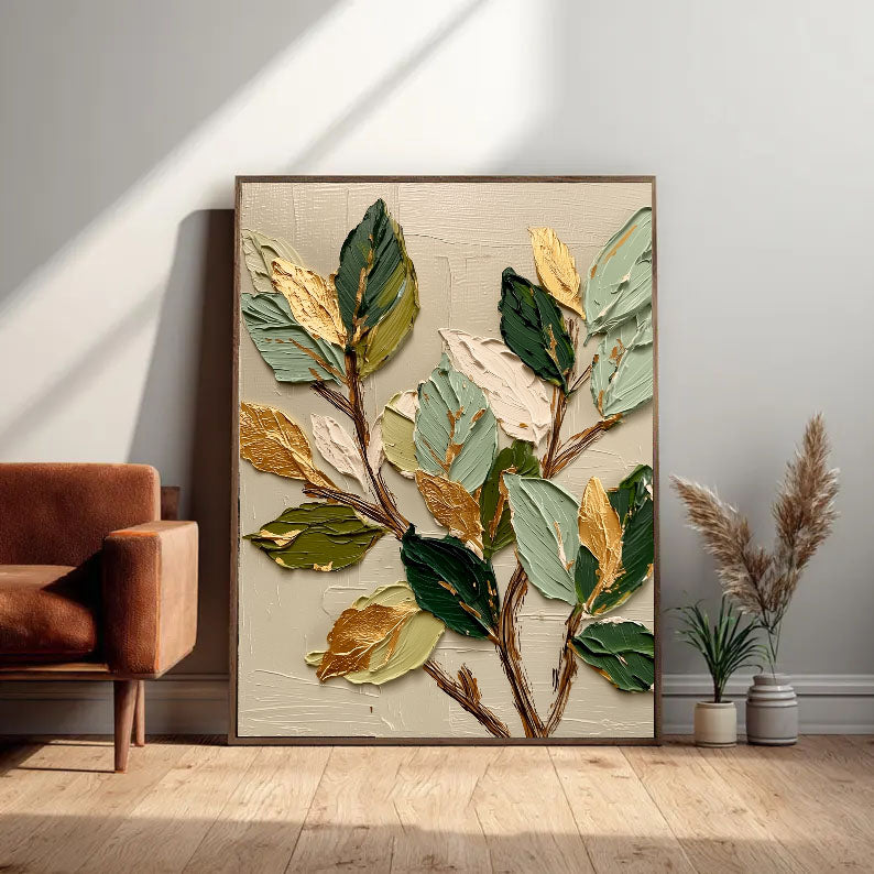 3D-Textured Art | Gilded Leaf Cluster