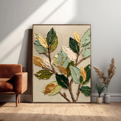 3D-Textured Art | Gilded Leaf Cluster