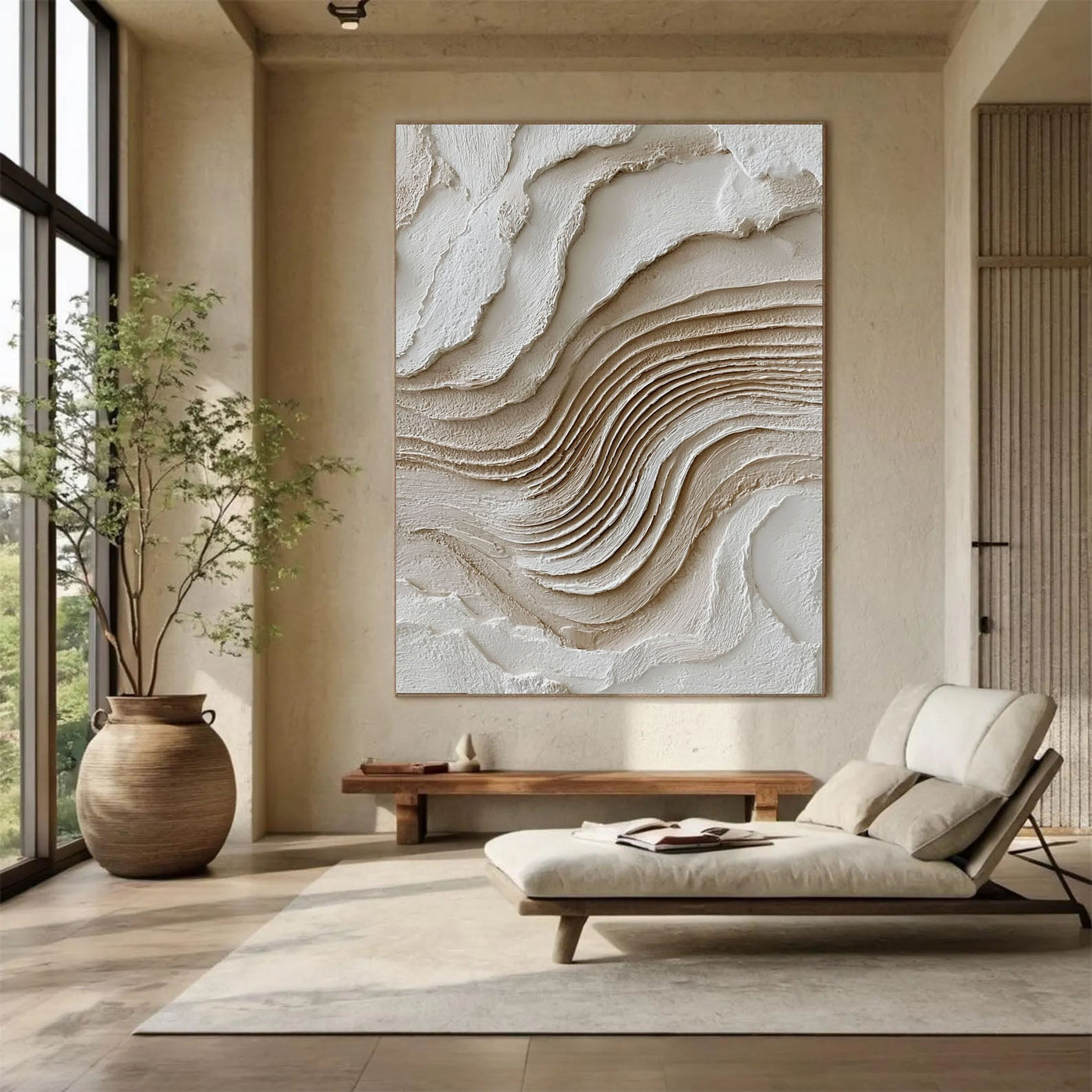 3D-Textured Art | Neutral Layered Waves