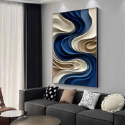 3D-Textured Art | Indigo Wave Relief