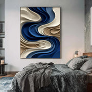 3D-Textured Art | Indigo Wave Relief