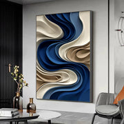 3D-Textured Art | Indigo Wave Relief