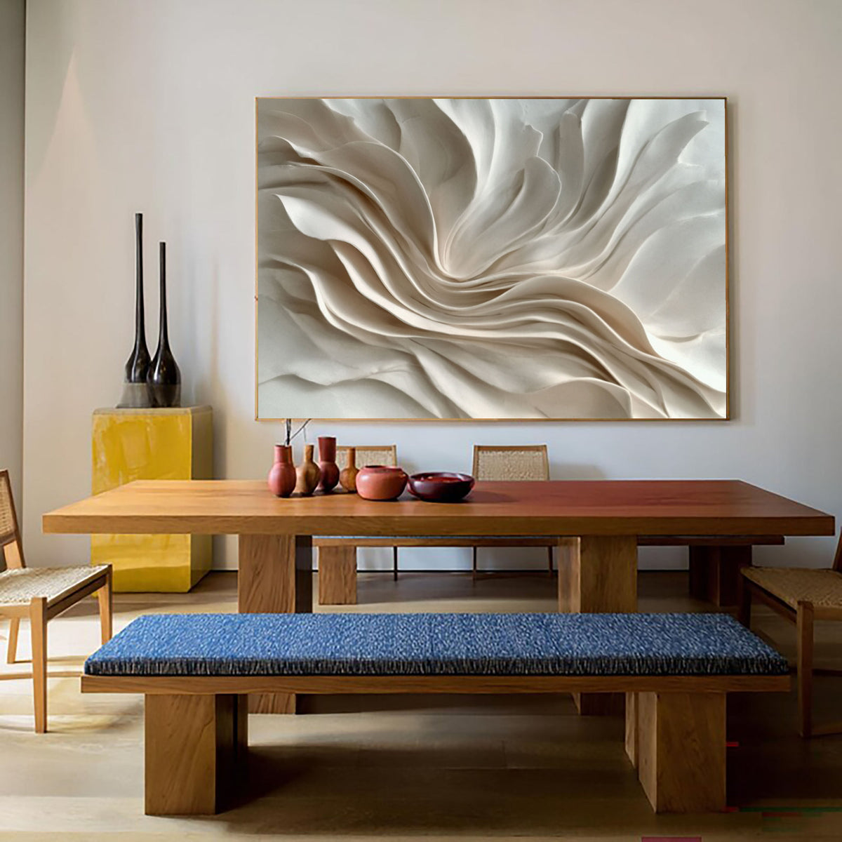 3D-Textured Art | Cream Wave Relief