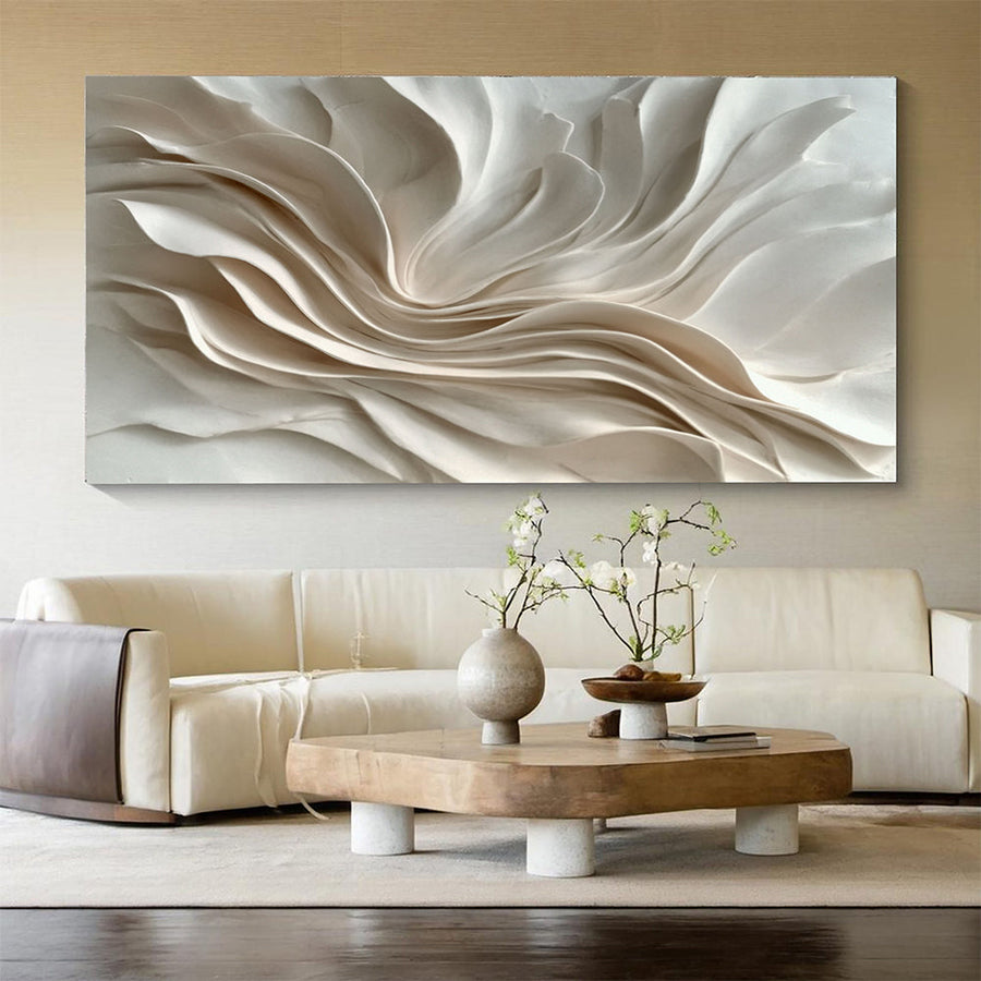 3D-Textured Art | Cream Wave Relief