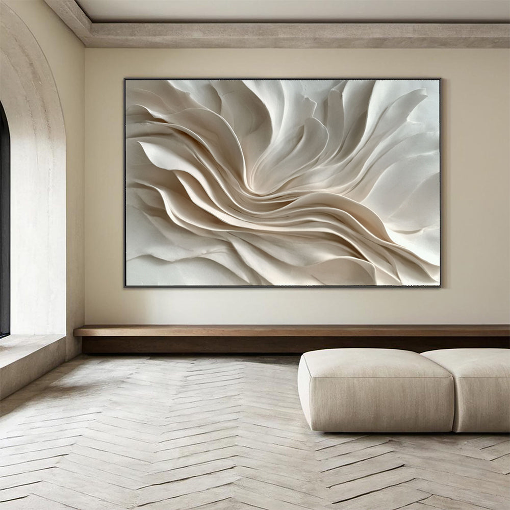 3D-Textured Art | Cream Wave Relief