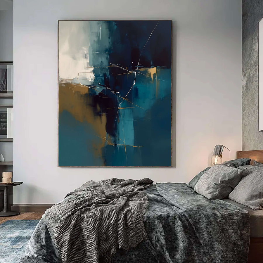 Abstract Art | Deep Blue Gold Crackle