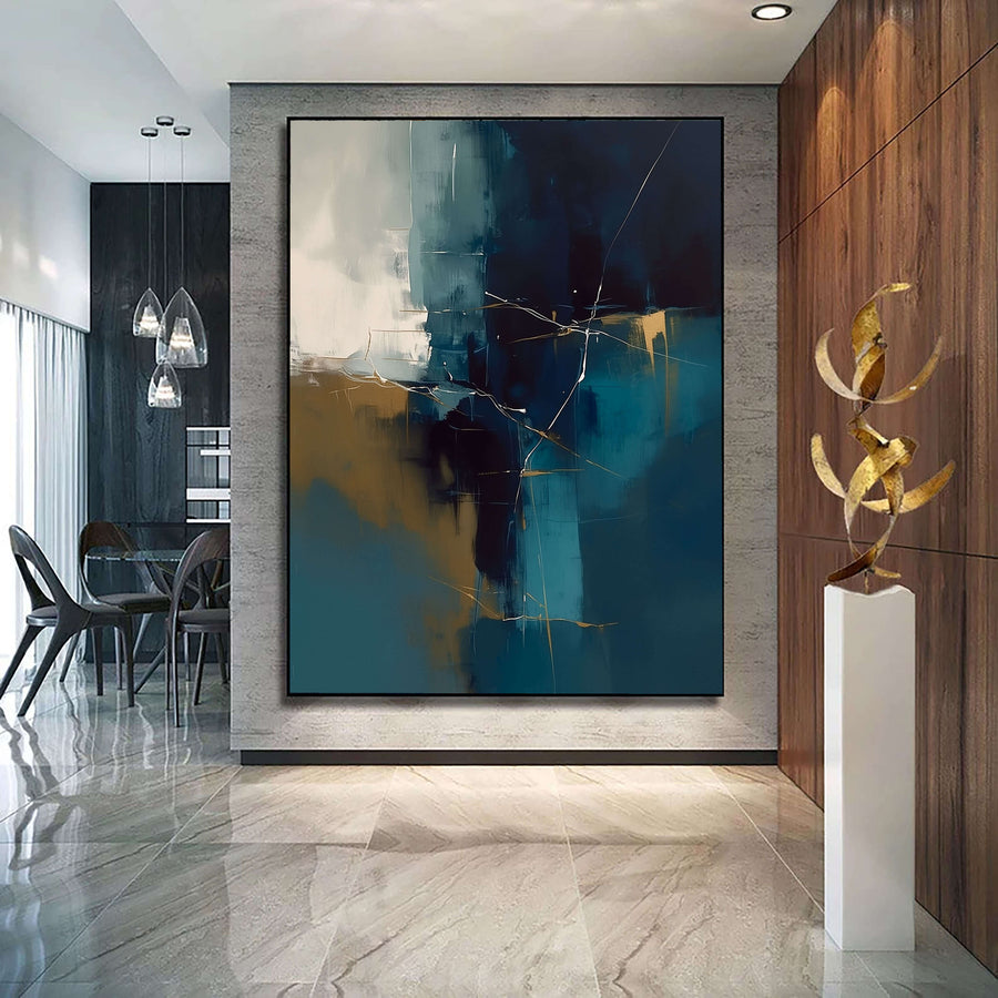 Abstract Art | Deep Blue Gold Crackle