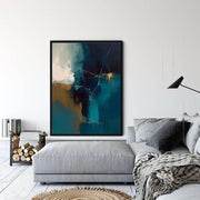 Abstract Art | Deep Blue Gold Crackle