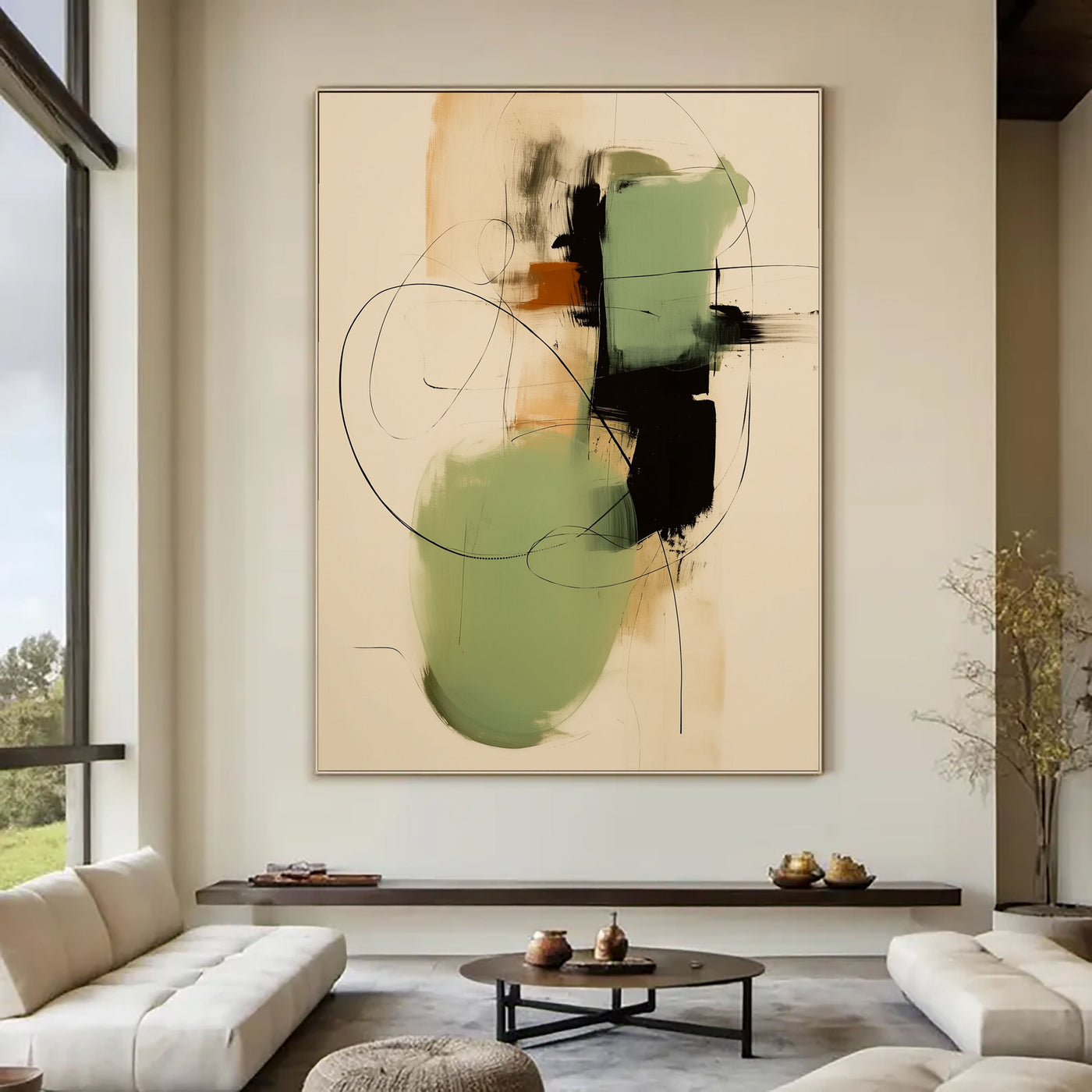 Abstract Art | Sage Green Line Flow