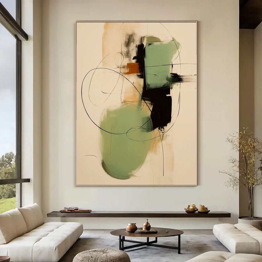 Abstract Art | Sage Green Line Flow