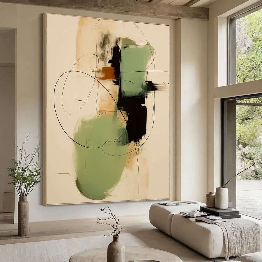 Abstract Art | Sage Green Line Flow