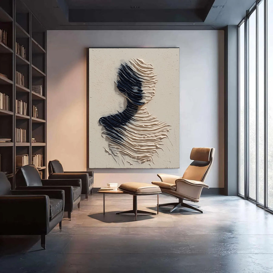 3D-Textured Art | Monochrome Wave Figure
