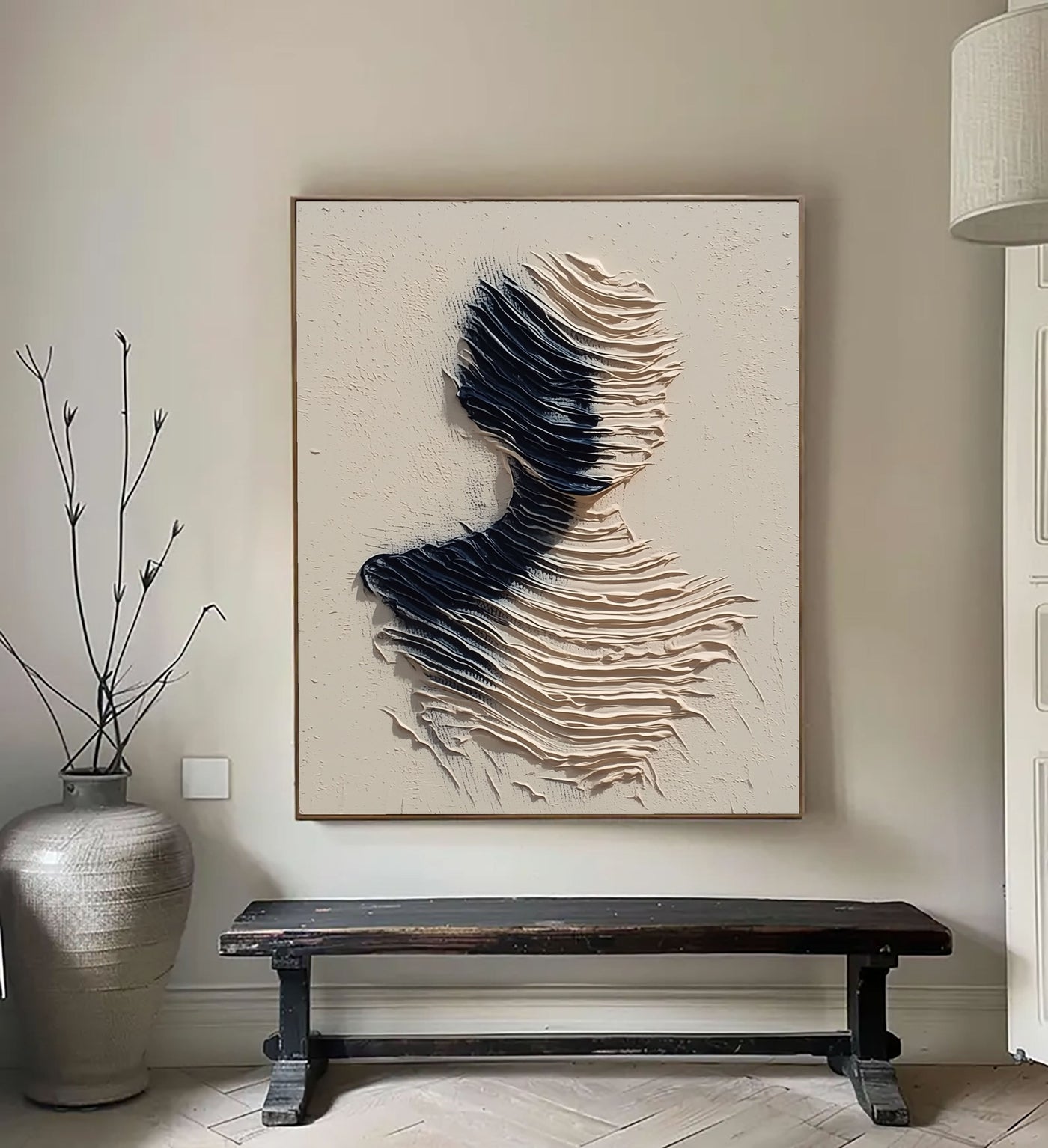 3D-Textured Art | Monochrome Wave Figure