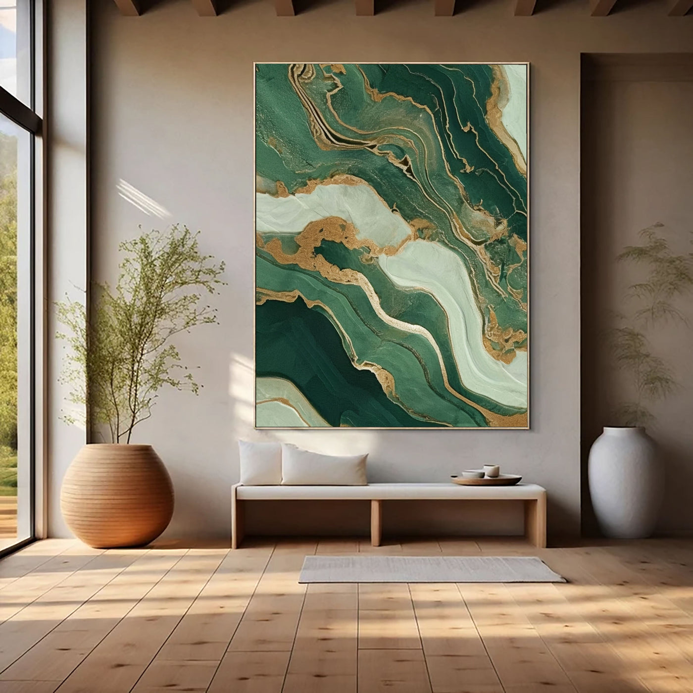 Contemporary Luxe Art | Verdant Gold Veins