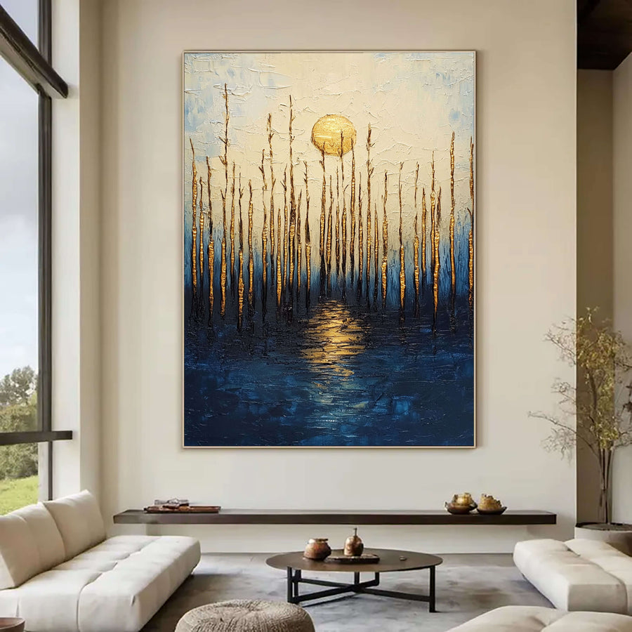 Contemporary Luxe Art | Gilded Moonlit Reed Reflection