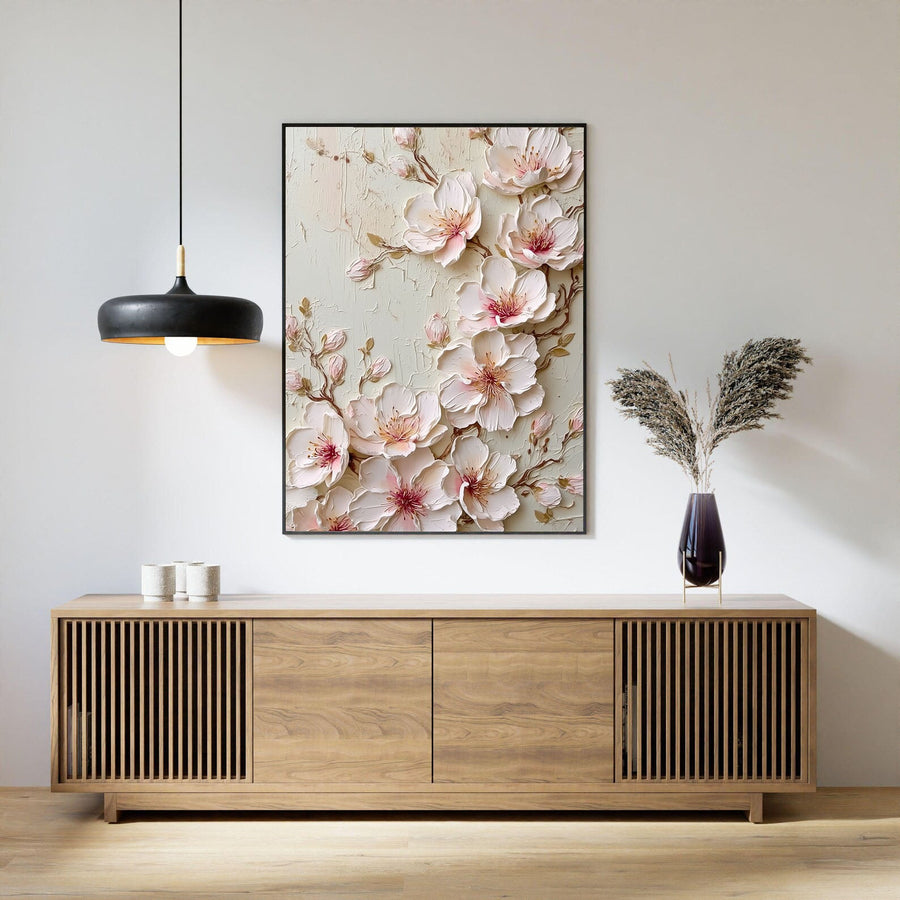 3D-Textured Art | Blush Blossom Relief
