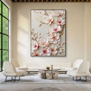 3D-Textured Art | Blush Blossom Relief