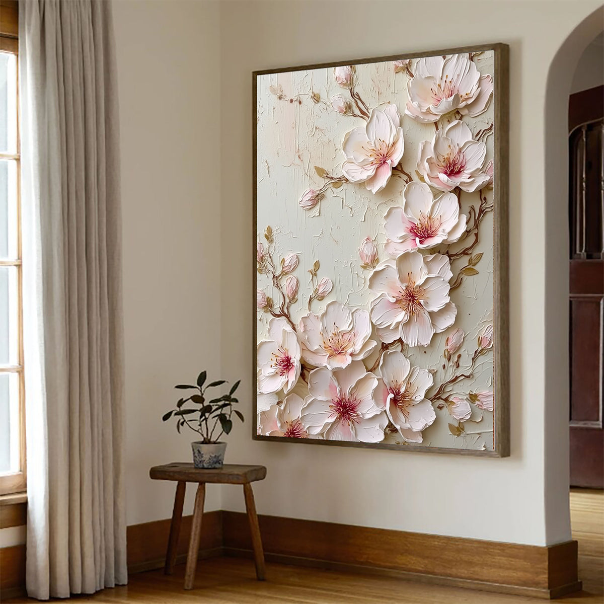 3D-Textured Art | Blush Blossom Relief