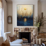 Contemporary Luxe Art | Gilded Moonlit Reed Reflection