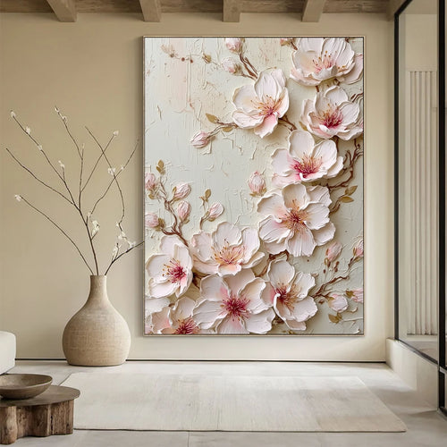 3D-Textured Art | Blush Blossom Relief