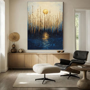 Contemporary Luxe Art | Gilded Moonlit Reed Reflection