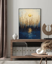 Contemporary Luxe Art | Gilded Moonlit Reed Reflection