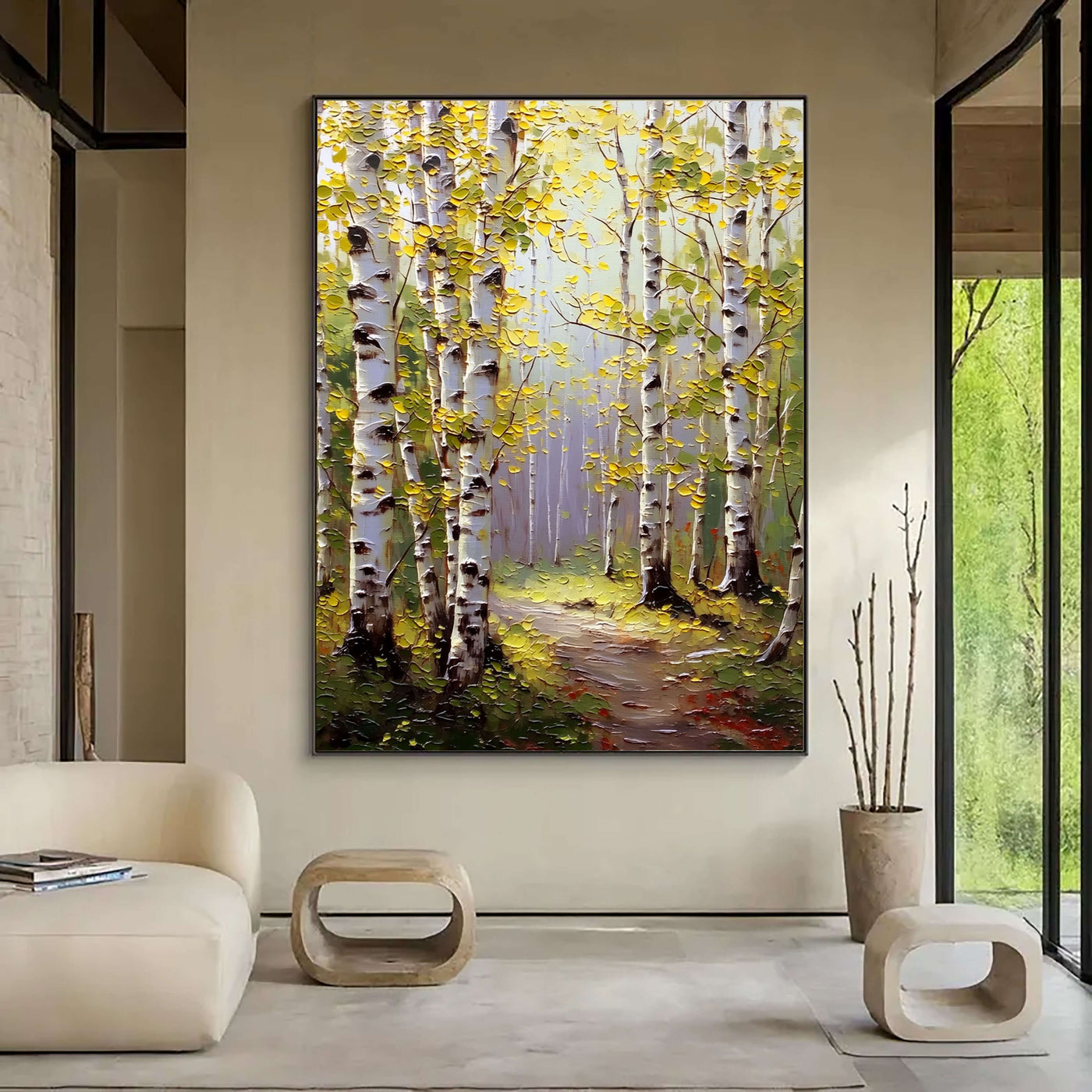 Impressionist Art | Autumn Birch Forest Path