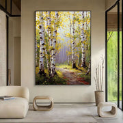 Impressionist Art | Autumn Birch Forest Path