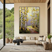 Impressionist Art | Autumn Birch Forest Path