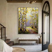 Impressionist Art | Autumn Birch Forest Path