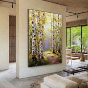 Impressionist Art | Autumn Birch Forest Path