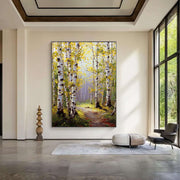 Impressionist Art | Autumn Birch Forest Path