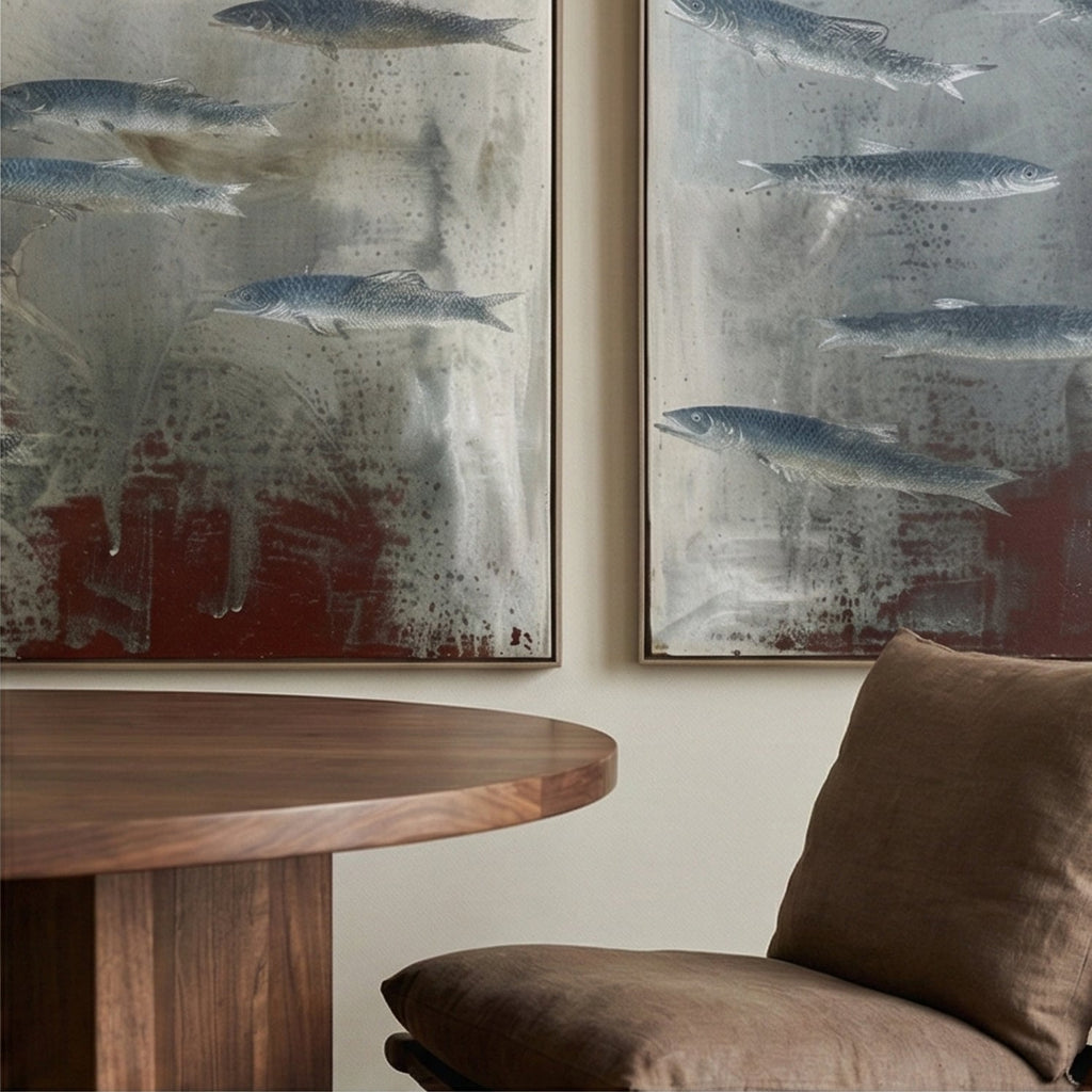 Wabi-Sabi Art | FISH Silver Shoal Flow