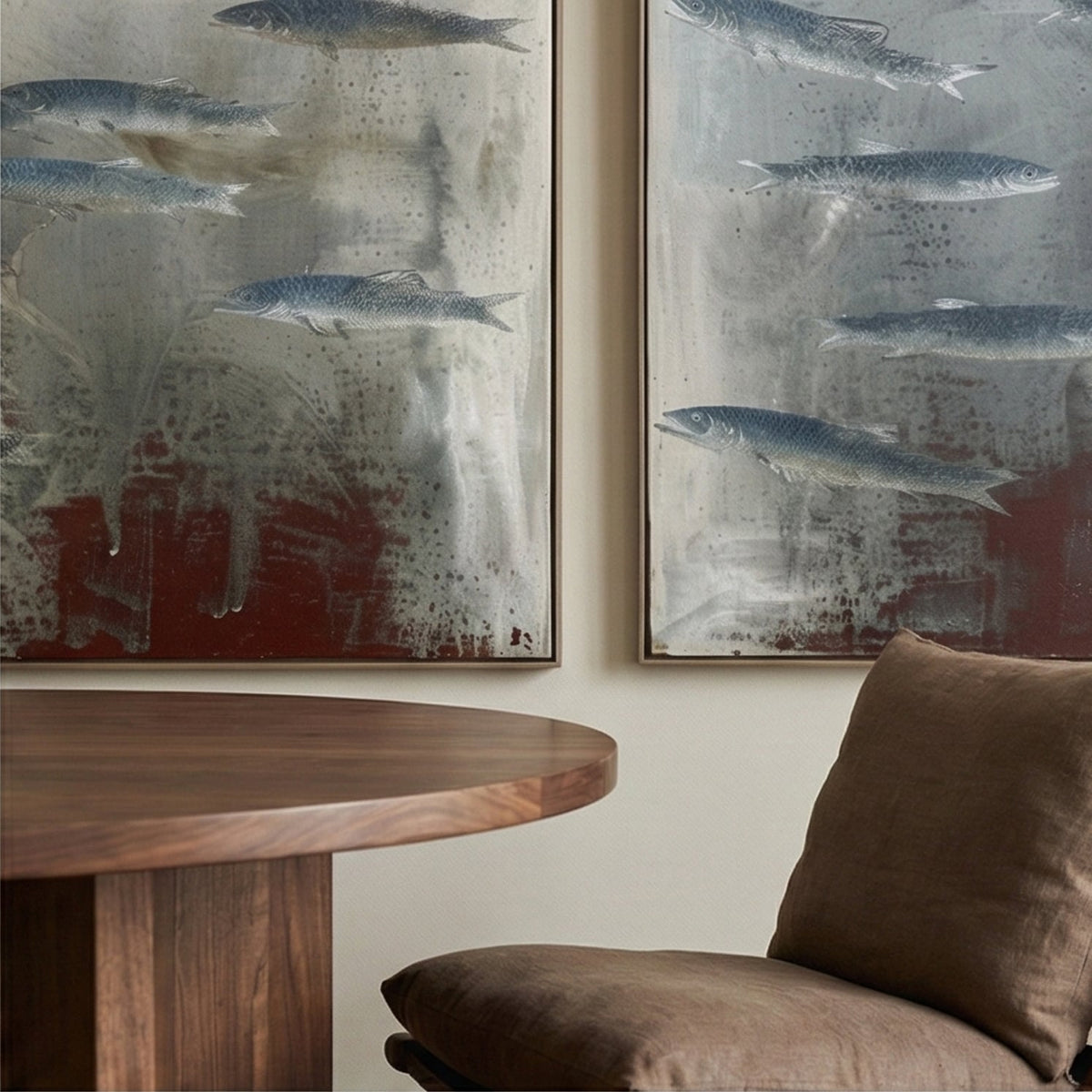 Wabi-Sabi Art | FISH Silver Shoal Flow