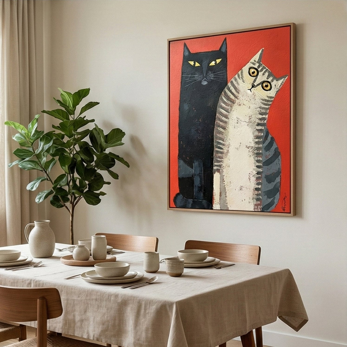 Surreal Art | Red & Cats Duo