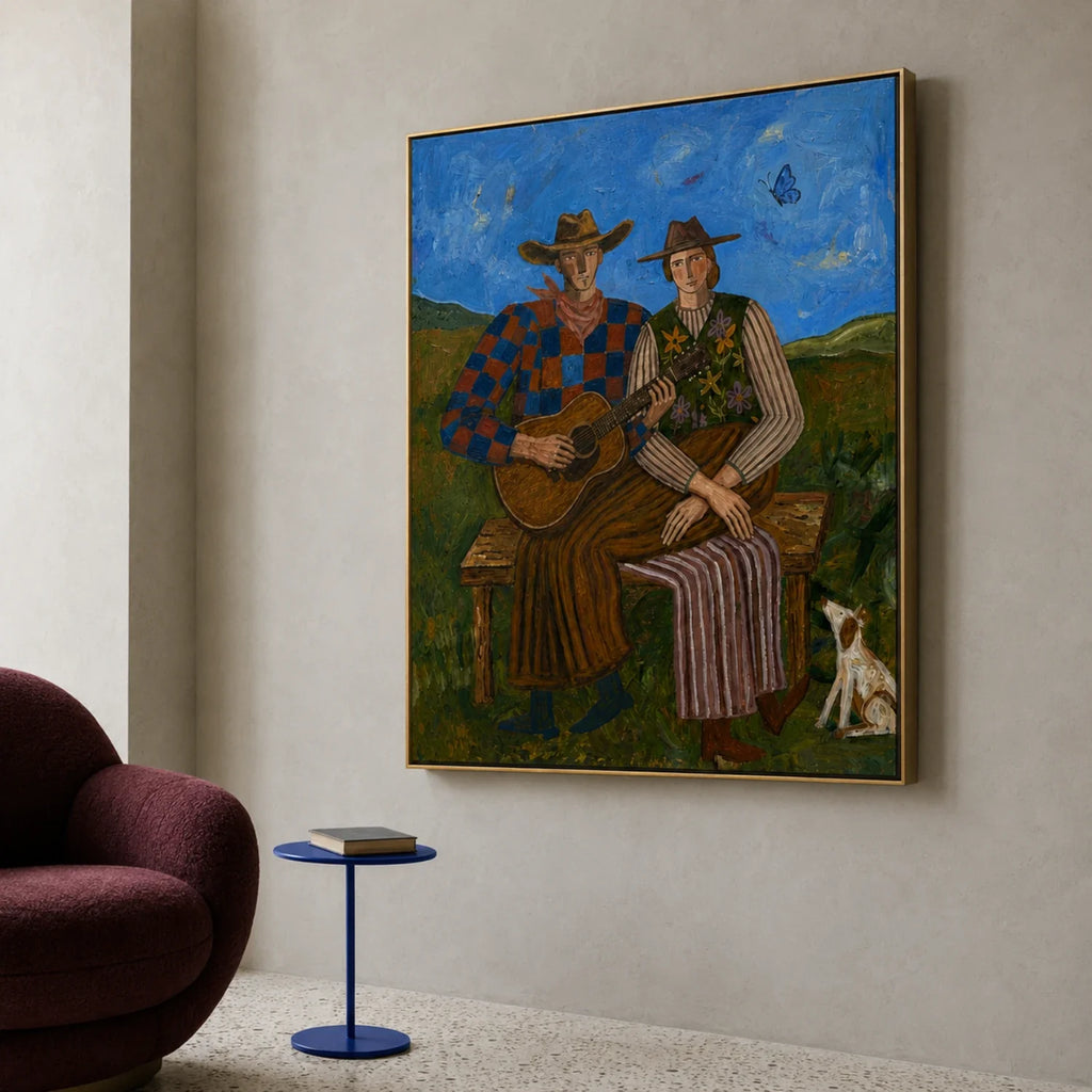 Vintage Americana Art | Prairie Guitar Duet