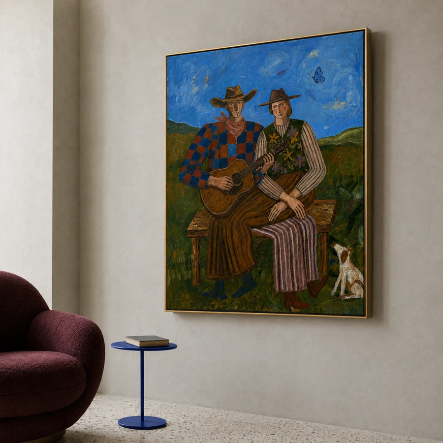 Vintage Americana Art | Prairie Guitar Duet