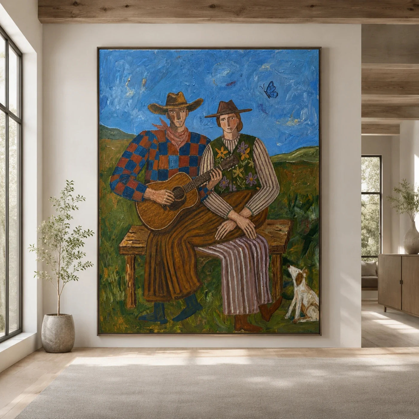 Vintage Americana Art | Prairie Guitar Duet