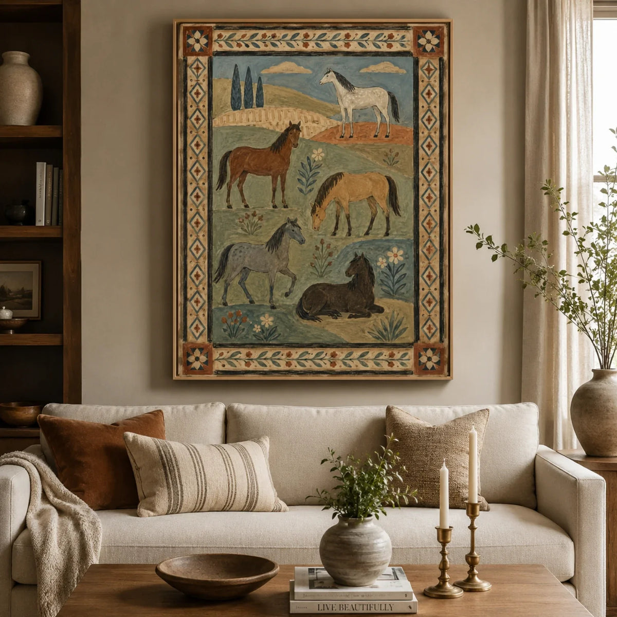 Vintage Americana Art | Five Pasture Horses