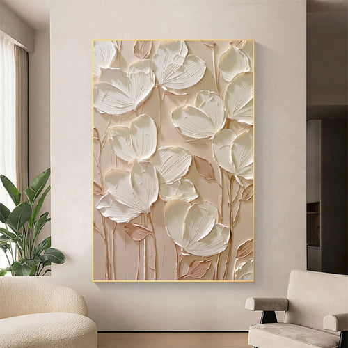 3D-Textured Art | Cream Floral Relief
