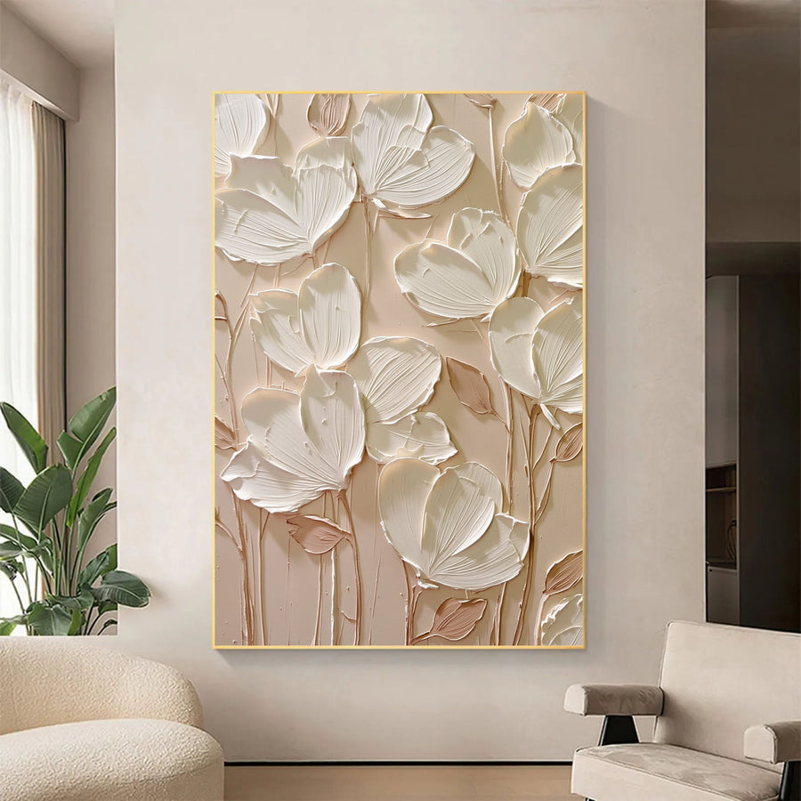 3D-Textured Art | Cream Floral Relief