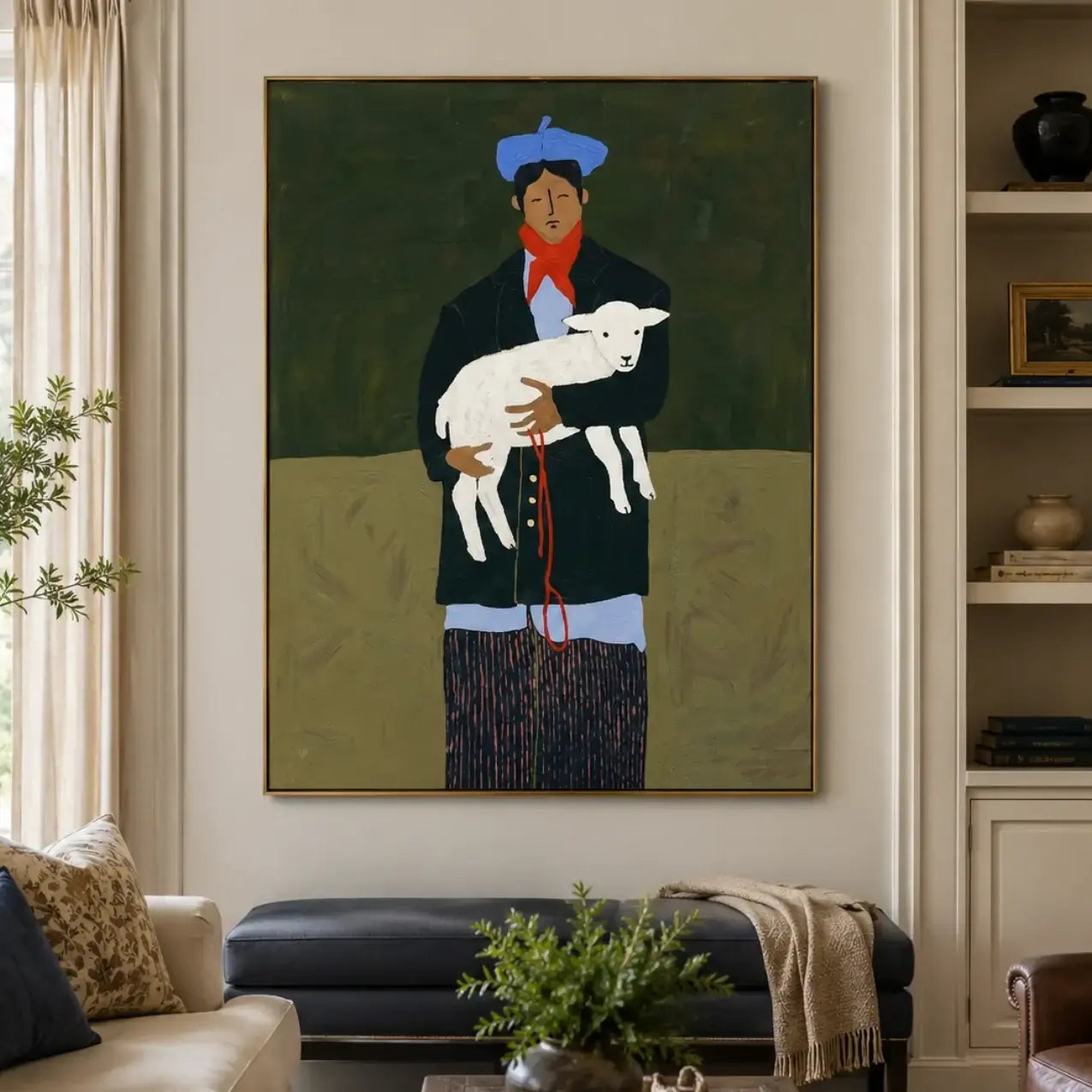 Vintage Americana Art | Holding the Dog