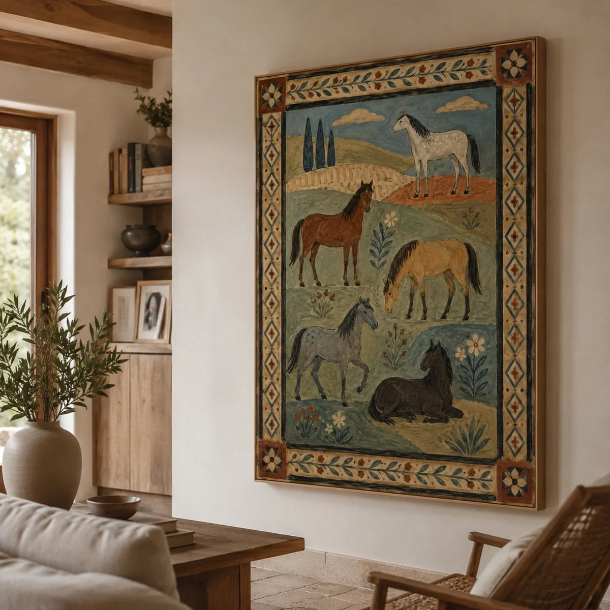 Vintage Americana Art | Five Pasture Horses