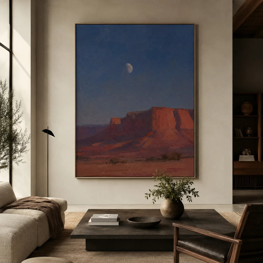 Vintage Americana Art | Moon Over the Quiet Mesa