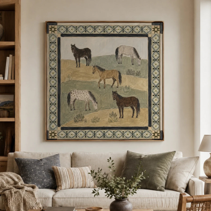 Vintage Americana Art | Prairie Five Horses