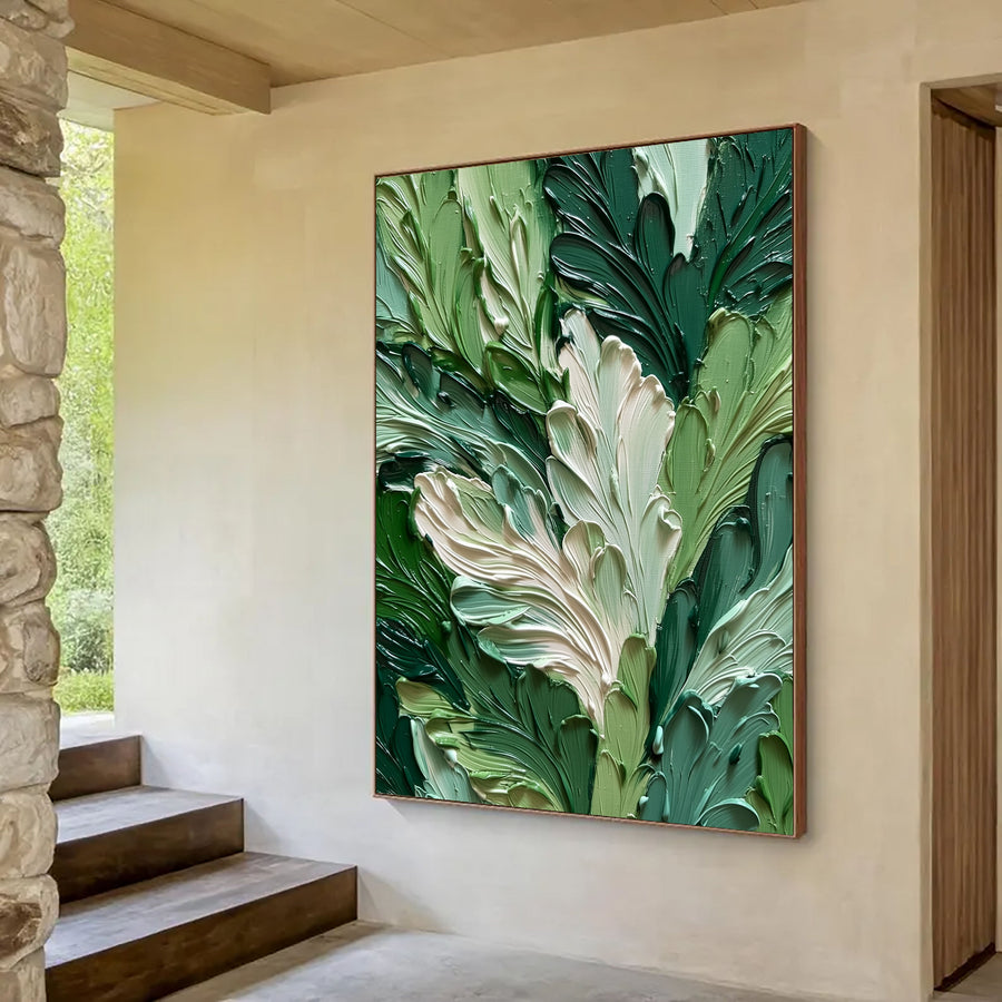 3D-Textured Art | Lush Green Leaf Relief