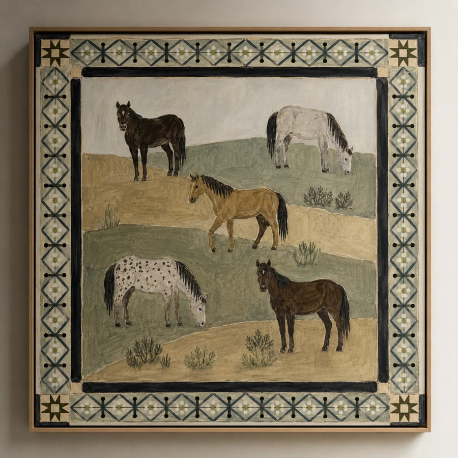 Vintage Americana Art | Prairie Five Horses