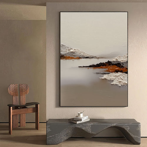 3D-Textured Art | Minimalist Mountain Lake Relief