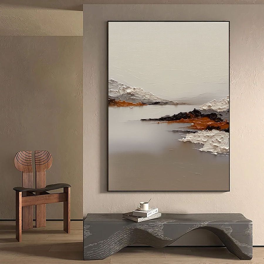 3D-Textured Art | Minimalist Mountain Lake Relief