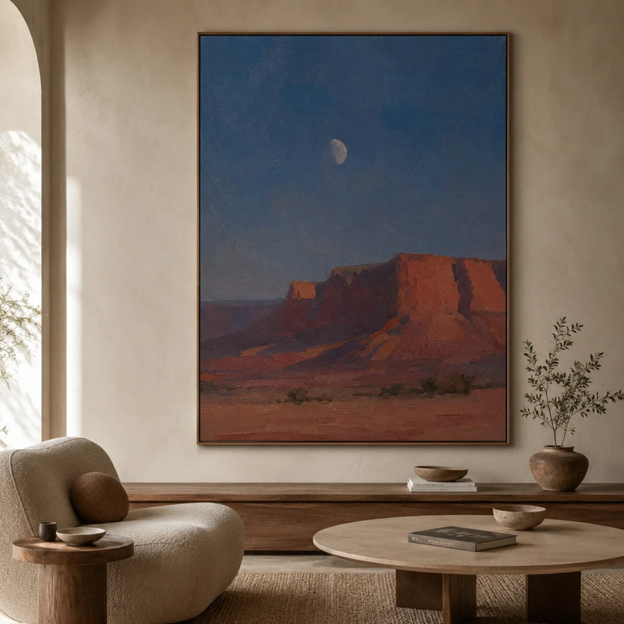 Vintage Americana Art | Moon Over the Quiet Mesa